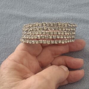 Continuous Loop Flexible Silver Crystal/Rhinestone Bracelet